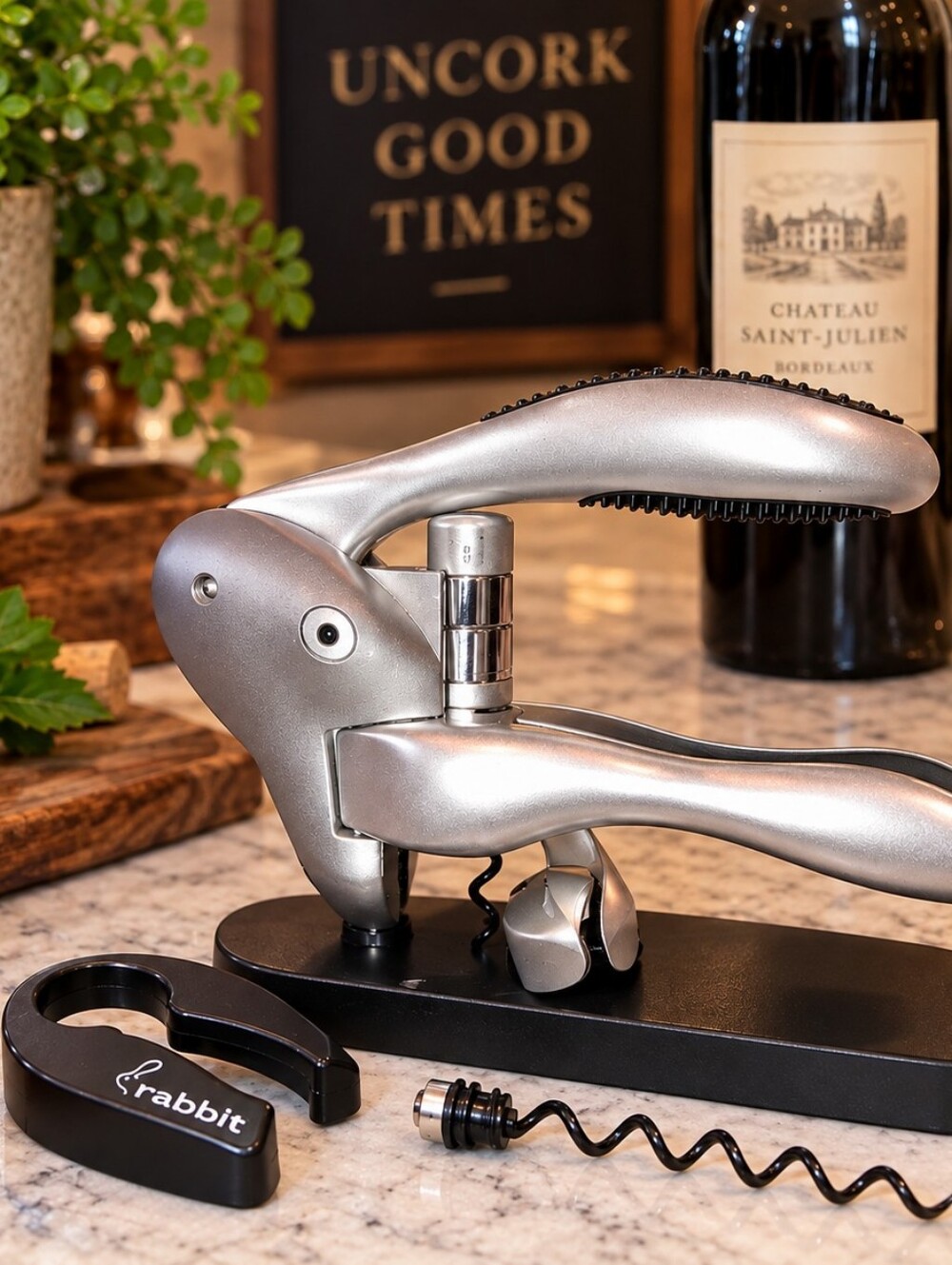 Original Rabbit Corkscrew by Metrokane Wine Opener Set w/ Foil Cutter & Extra Sp